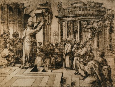 St. Paul Preaching at Athens; Drawing from the School of Raphael. Gabinetto dei Disegni e delle Stampe, Uffizi, Florence by School of Raphael